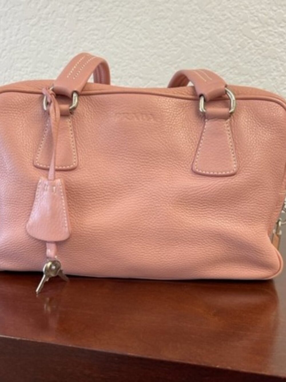 PRADA PINK LEATHER SATCHEL BAG, AUTHENTIC